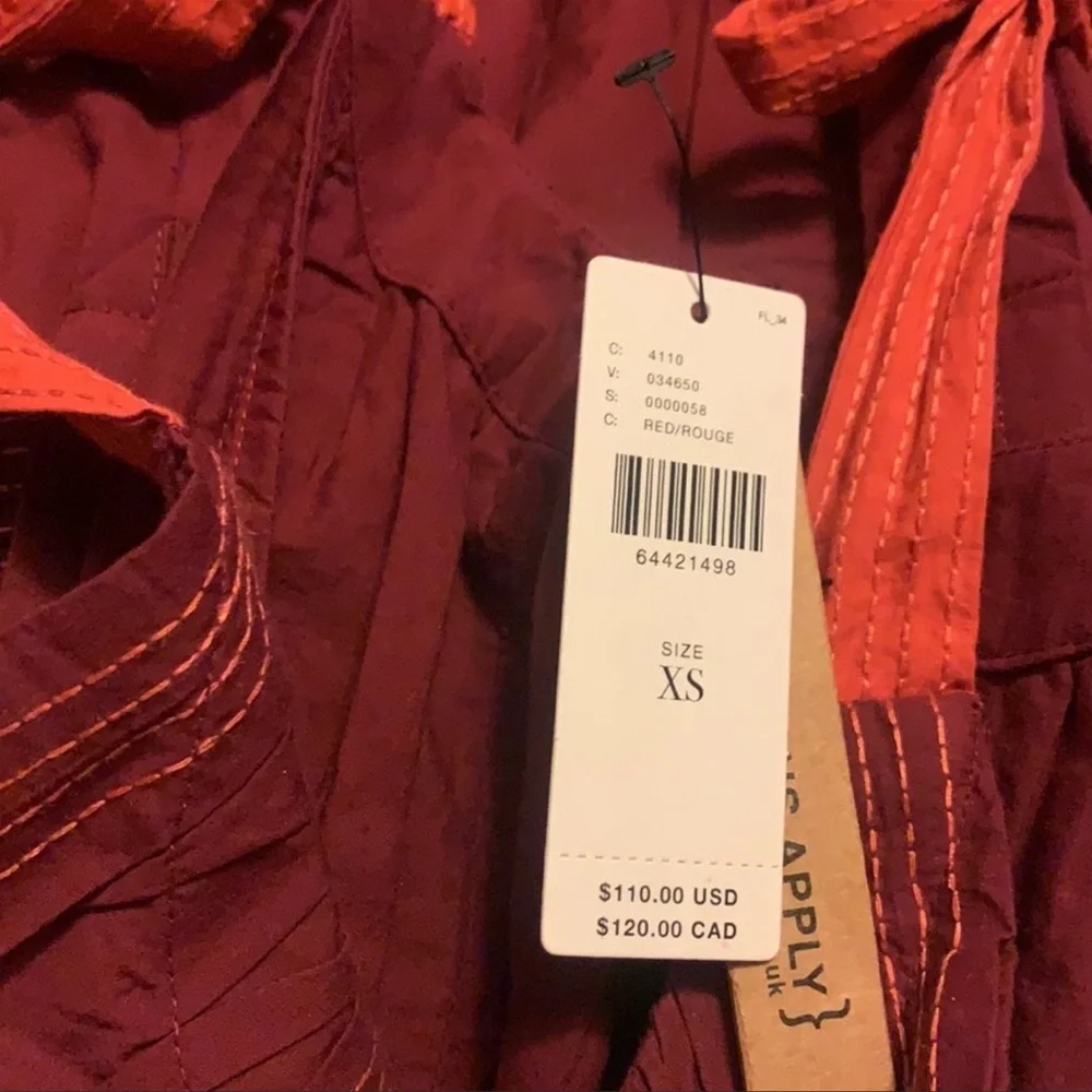 Anthropologie Pleated Brick Tie-Strap Stylish Crop Top - Picture 3 of 4